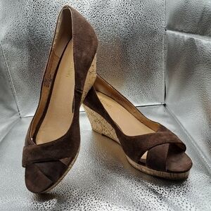 COLIN Stuart Brown Suede Open Toe Wedges Women's Size 10B